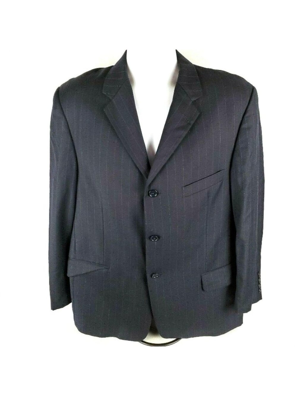 Claiborne 100% Wool Suit Jacket Mens Size 42 Black Striped Sports Coat Business